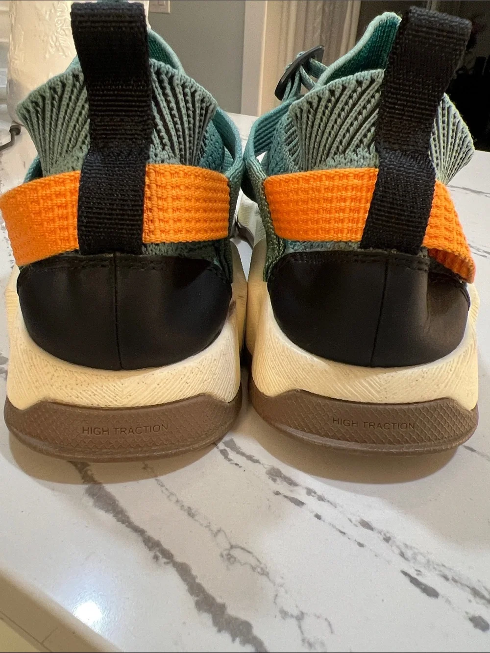 Chaco Teal Knit Strap Sneakers with Orange Heel Accent size W7